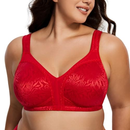 Image of Deyllo Women's Minimizer Bra Wireless Plus Size Bra Full Coverage Comfort Everyday Bra Non Padded(Lava Red,36DD)
