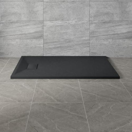 Image of NRG 1300x700mm SMC Rectangle Shower Tray Black with Fast Flow Waste for Bathroom Enclosures