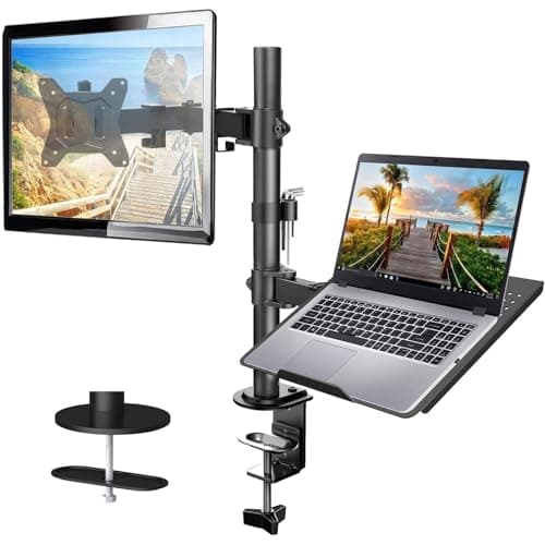 Image of HUANUO Monitor Arm with Laptop Tray for 13 to 32 Inch Screen & 17 Inch Notebook, Monitor and Laptop Stand, Monitor Arm Desk Mount Fits VESA 75/100 Gaming