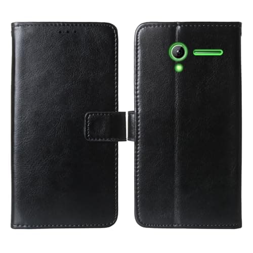 Image of Tnviud Stand Premium Retro Business Flip Leather Case Protector Bumper For Alba ACF28 2G 2.8" Protection Phone Cover Skin Folio Book Card Slot Wallet Magnetic (Black)