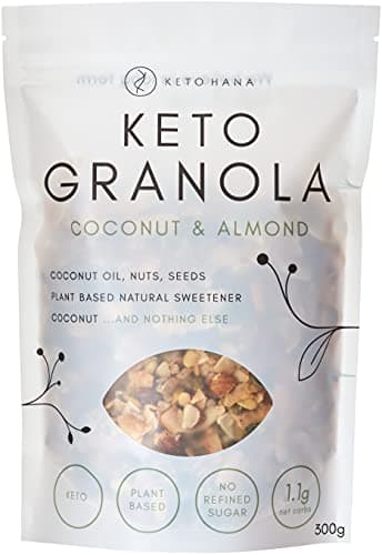 Image of Keto Hana Coconut & Almond (Plant Based) Breakfast, Snacking Granola, Just 1.2g Net Carbs, High Protein, Healthy Keto Diet Granola (Four 300g/0.6lbs Bags)