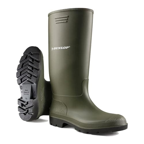 Image of MyShoeStore Dunlop Wellington Boots Unisex High Calf Waterproof Rubber Boots with Deep Thread Grip for Rain and Snow, Green, 10 UK