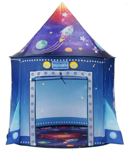 Image of Kids Play Tent Rocket Playhouse for Toddler Kid Boys Tent for Kids Indoor Outdoor Large Spaceship Astronaut Theme Pop-up Tents Portable Space Toy Teepee Home Costume Party Birthday Gift Girls Blue