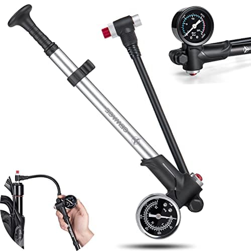 Image of GEWAGE High Pressure Shock Pump (Max 300 PSI), 2-in-1 Bicycle Fork Pump/Bicycle Tyre Pump for MTB, Road Bike Fork and Rear Suspension, Portable Mini Pump with Bleed Button (Sliver)