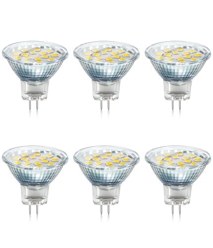 Image of Akynite MR11 GU4 2W LED Warm White 3000K, 250LM, 35mm Small Size, AC DC 12V-24V, 120° Angle with Glass Cover, MR11 10W-20W Halogen Equivalent, Energy Saving GU4 12V Spotlight Cabinet Bulb, 6pcs