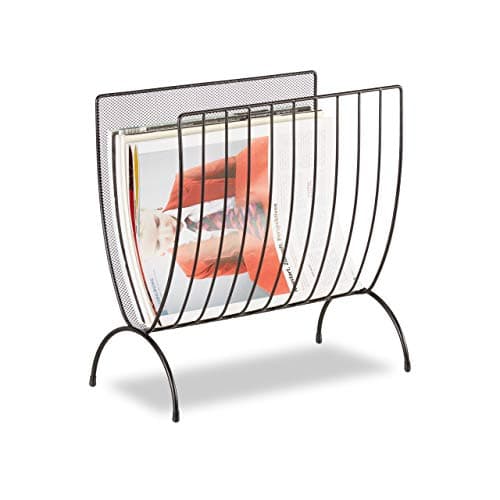 Image of Relaxdays Mesh Newspaper Stand, Metal Newspaper Bin, Freestanding Rack, H x W x D 35 x 34 x 18 cm, Black