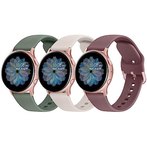 Image of AK Pack 3 Straps for Samsung Galaxy Watch Active 2 40mm 44mm & 41mm 42mm, 20mm Soft Silicone Replacement / Active(Pack C), Starlight/Cactus/Violet Smoke