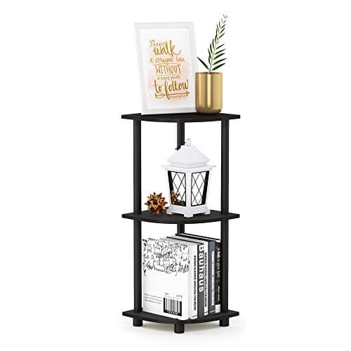 Image of Furinno TURN-N-TUBE Corner Shelf, 3-Tier Corner Bookshelf, Display Storage Shelves with Open Shelves, for Organization and Storage, Living Room, Home Office, Garage, Espresso
