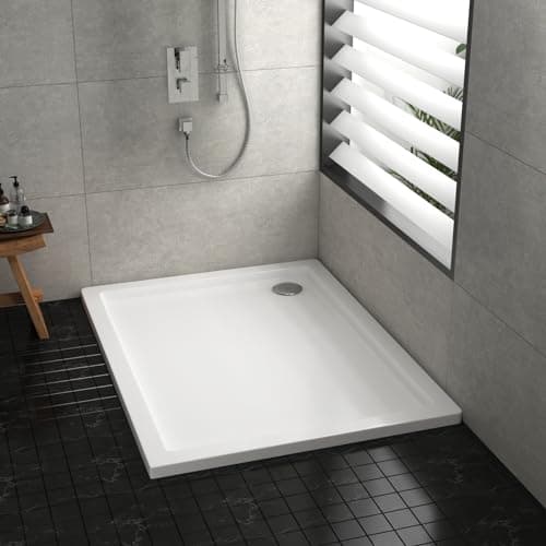 Image of Rectangular Stone Shower Tray 1000 x 800mm Gloss White Slimline 30mm Honeycomb Structure Base + 90mm Free Waste