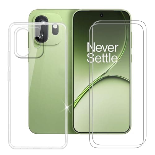 Image of BUNALFaa Case for OnePlus 15T (6.32") + (2 Pieces) Film protection Screen Protector 9H Hardness - Bumper Protective Cover transparent TPU Soft Silicone Shell - Clear