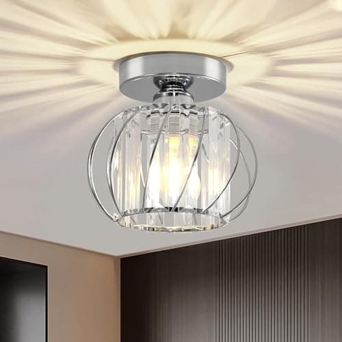 Image of Seruno X Crystals Ceiling Light Fixtures Chandelier, Small Semi Flush Mount Ceiling Light, Modern Ceiling Lighting for Hallway Kitchen Living Room Bedroom Dining Room Bathroom Bar - Chrome