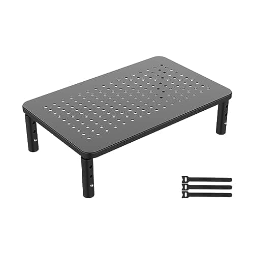 Image of GRIFEMA Monitor Stand Riser for Desks, 3 Height Adjustable Metal Desk Shelf with Vented Mesh Platform, Holds up to 20kg for Monitor, Laptop, Printer - Ergonomic Office & Home Workspace Solution, Black