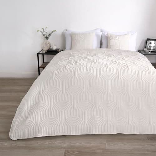 Image of OHS Cream Arches Pinsonic Bedspread, Quilted Bed Throw Super King Size Blanket for Sofas Chairs Couches Lightweight Throw Blanket Super Soft Comfy, 200 x 240cm