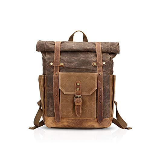 Image of FANDARE Fashion School Bag Travel Backpack Man 15.6 inch Laptop Daypack Outdoor Camping Large Capacity Rucksack Canvas, Brown, L, Leisure Backpack