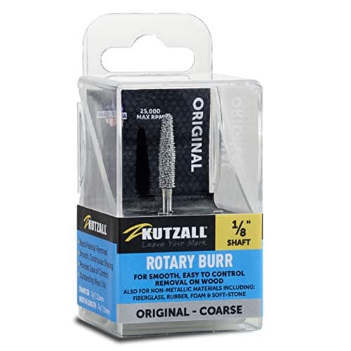 Image of Kutzall Original Taper Rotary Burr, 1⁄8" Shaft, Coarse - Woodworking Attachment for Dremel, Foredom, DeWalt, Milwaukee. Abrasive Tungsten Carbide, 1⁄8" (3.1mm) Head Dia. X 7⁄8" (22.2mm) Length, T-18-E