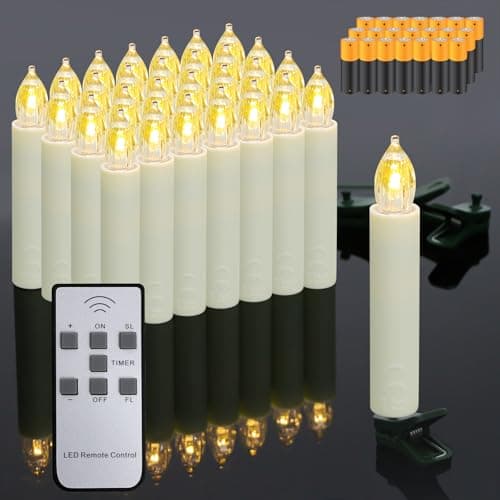 Image of Dixmas Christmas Tree Candle Lights with Remote and Batteries, 30pcs Flameless Flickering LED Taper Candles with Removable Clips, Candles for Christmas Tree Home Party Decor