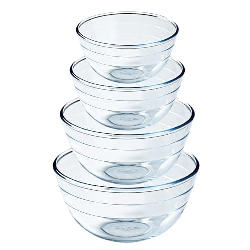 Image of Ôcuisine® Bowl Glass Round Mixing & Prep Bowls | Extreme Resistance | Oven Safe - Freezer Safe - Microwave Safe | Borosilicate Glass | Made in France (Bowl Set of 4 (0.5, 1, 2, 3LT))