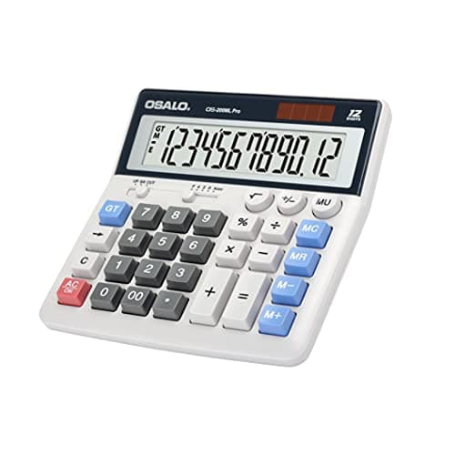 Image of OSALO Desktop Calculator Extra Large LCD Display 12-Digit Big Number Accounting Calculator with Giant Response Button Battery & Solar Powered Perfect for Office Business Home Daily Use (OS-200ML)