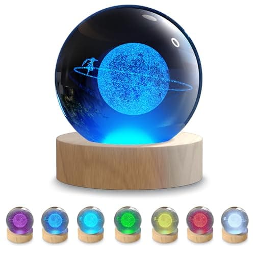 Image of CSL-Computer 3D Crystal Ball, K9 Crystal Ball Night Light, LED Light Hologram Glass, Lamp with Solid Wood Base, USB Powered LED Crystal Ball, RGB, 2.4inch 6cm, Lamp for Home Decor
