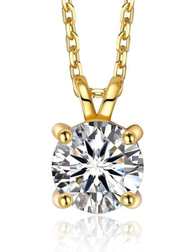 Image of MomentWish Necklaces for Women, 0.3 Carat Moissanite Solitaire Pendant Sterling Silver 14K Gold Plated Diamond Necklace Jewelry Gift Christmas for Wife Girlfriend