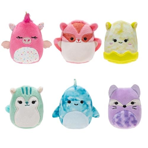 Image of Squishville by Original Squishmallows Cute & Colourful Squad Plush - Six 2-Inch Squishmallows Plush Including Annalise, Duna, Fuyuki, Danika, Lemora, and Rayn - Toys for Kids