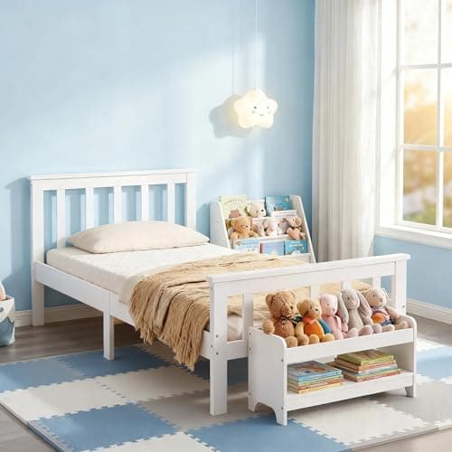 Image of Panana Single Bed Frame, Solid Wood Bed Frame Standard 3ft Single Size Wooden for Bedroom (White)
