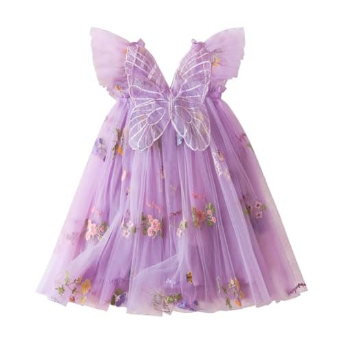 Image of JiAmy Baby Girl Dress Toddler Tutu Tulle Butterfly Dresses Infant Sleeveless Wedding Birthday Party Princess Clothes for Girls 6-12 Months Purple