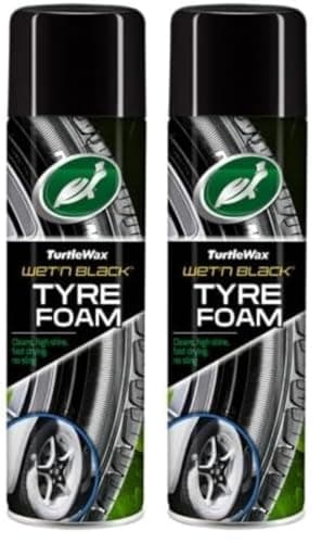 Image of Turtle Wax 53145 Wet & Black Tyre Dressing Foam Car Wheel Shine No Sling 500ml Aerosol (Pack of 2)