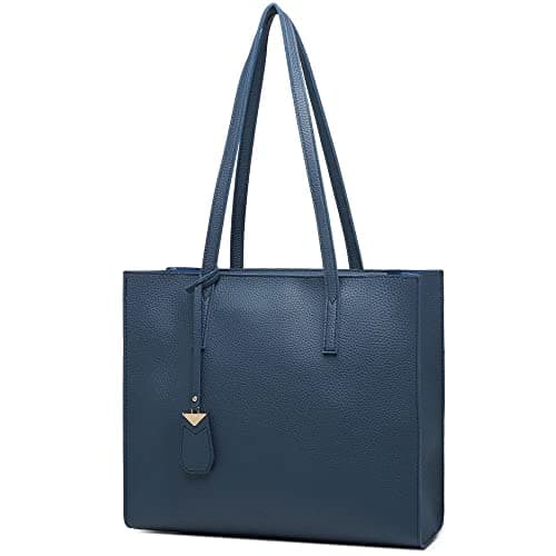 Image of MORGLOVE Women's Tote Bag Large Handbag Soft Leather Simple Shoulder Bag with Zipper for School Work Leisure (A-Blue)