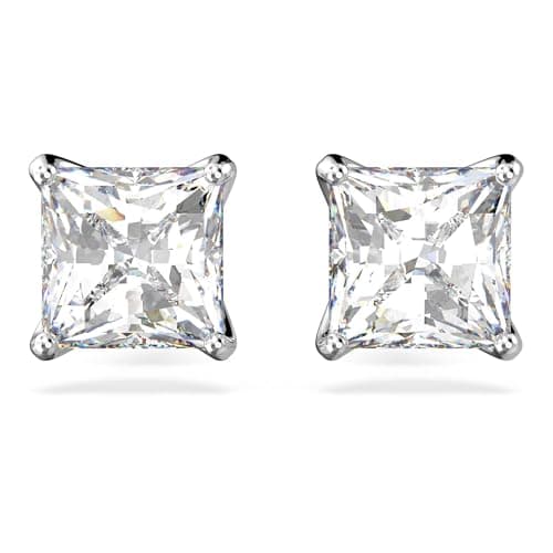 Image of Swarovski Attract stud earrings, Square cut, White, Rhodium plated