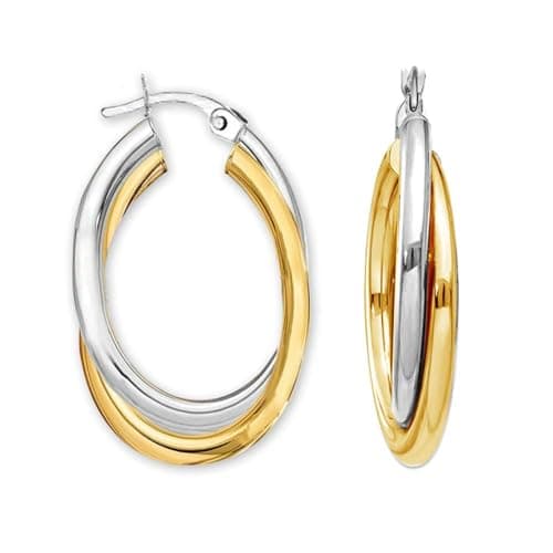 Image of LeCalla 925 Sterling Silver Hoop Earrings 14K Gold-Plated Jewelry Two-Tone Intertwining Large Oval Shape Chunky Hoops Earring for Women - 35mm