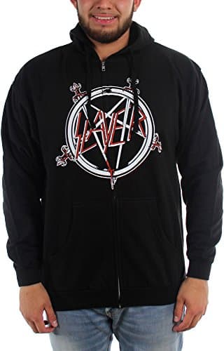 Image of Slayer - Mens Pentagram Zip Hoodie Hoodie, Small, Black