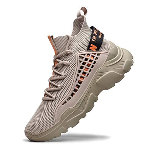 Image of Fushiton Mens Trainers Running Shoes Hi Top Casual Shoes Fashion Sport Sneakers Walking Lightweight Breathable Beige