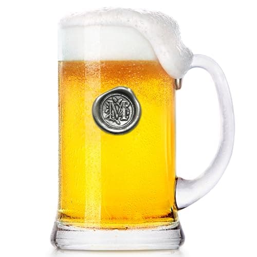 Image of English Pewter Company 1 Pint Monogram Initial Beer Mug Glass Tankard - Personalised with Your Choice of Initial (M) [MON013]