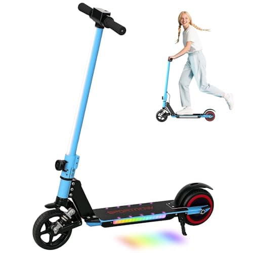 Image of SPORTNOW Electric Scooter for Kids, Foldable Scooter for Age 6-14 with Dual Brakes, Up to 14 KM/H, Maximum Range 6 KM, 6.8kg Lightweight, Front Suspension, LED Colourful Lights, Blue