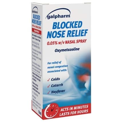 Image of Galpharm Blocked Nose Relief Spray 15ml – Fast Relief from Nasal Congestion Caused by Colds, Catarrh & Hay Fever