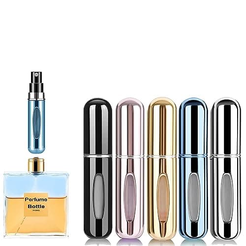 Image of Rosiya Perfume Atomiser pack of 5pcs Perfume Travel Bottle, 5ML Refillable Perfume Spray Bottle Easy to Refill Empty Atomiser for Purse, Handbag, Pocket and Luggage (Glossy)
