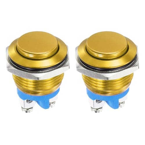 Image of DMiotech 2 Pcs 22mm / 7/8" Push Button Switch, IP66 1NO 0-250V 5A Momentary Latching Push Button Starter Light Switch Self-reset, Aluminum Alloy High Head Gold