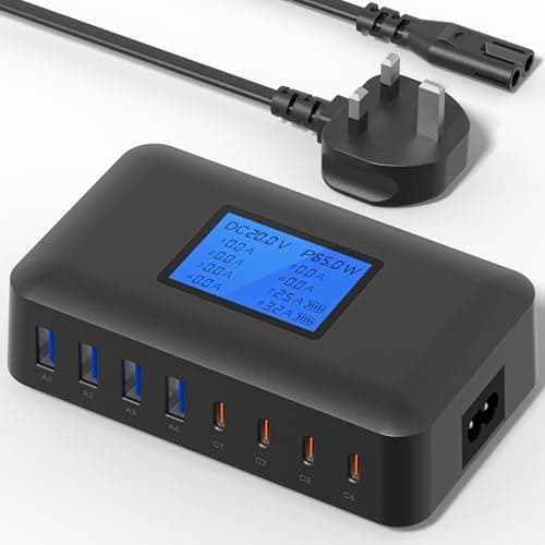 Image of Binamao USB C Charger, 200W Multi USB Charger – 8-Port Charging Station, USB Charging Hub with LCD Screen, 65W PD Fast Charger for MacBook, iPad, iPhone 16/15/14/13 Pro/Max, Samsung S24/S23-black