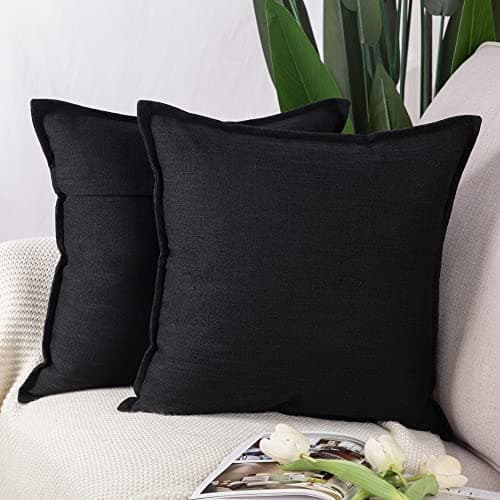 Image of Madizz Set of 2 Faux Linen Cushion Covers 22x22 inch, 55x55 cm, Black Soft Decorative Couch Pillows for Bed Pillowcases for Sofa Livingroom Home Decor