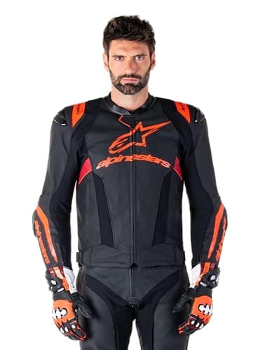 Image of Alpinestars Missile V3 Ignition Leather Jacket, CE-Certified Motorcycle Protection, Superior Comfort & Ventilation, Black Red Fluo Dark Red, 54