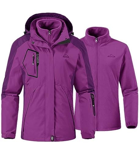 Image of YSENTO Womens 3 in 1 Waterproof Ski Jacket Winter Fleece Outdoor Mountain Coats with Hood(Puple,XS)