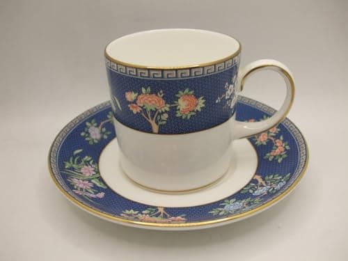 Image of Wedgwood Blue Siam Pattern Coffee Cup & Saucer Can Shaped 7.5cm Height Made in England