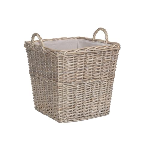 Image of Square Rustic Countryside Style Chunky Wicker Fireside Heavy Duty Log Basket