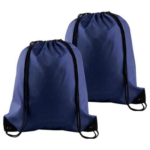 Image of PLULON 2Pcs Drawstring Bags Bulk Navy Blue Drawstring Backpack String Backpack Cinch Sack Sport Gym Backpack Bags for Yoga Traveling Outdoor Sports