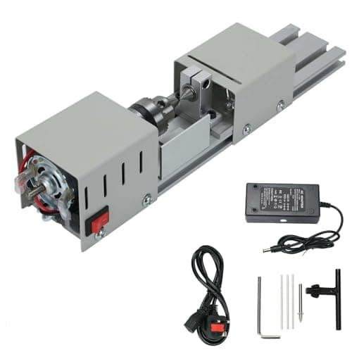 Image of Onetuon Mini Lathe Beads Polisher Machine DIY CNC Machining for Table Woodworking Wood DIY Tool Lathe Standard Set 6 in 1 (Silver)