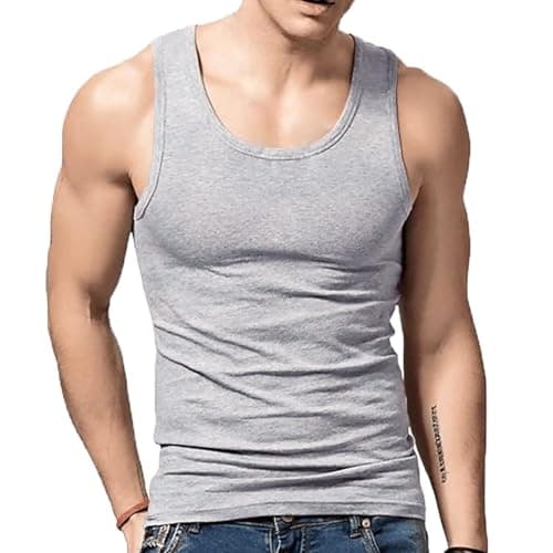 Image of Men's Tank Tops Cotton Vest Gym Workout Bodybuilding Fitness Tee Sleeveless Muscle Shirts Gray XL