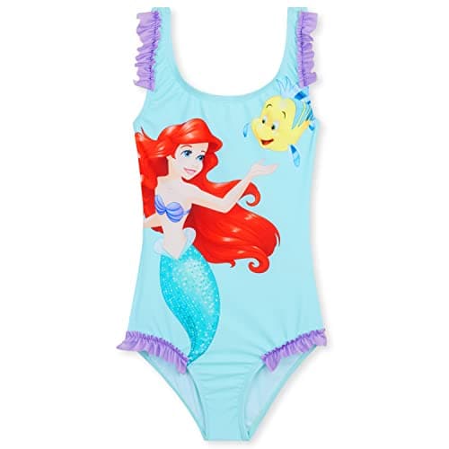 Image of Disney Stitch Girls Swimming Costume Stretchy One Piece Swimsuit Comfy Teenagers Swimwear Beach Pool Holiday Essentials (Light Blue Ariel, 7-8 Years)