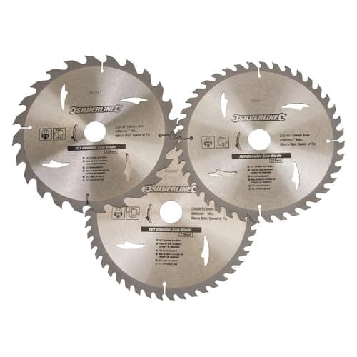 Image of Silverline 892547 TCT Circular Saw Blades 24, 40, 48T 3pk 230 x 30 - 25, 20, 16 mm Rings