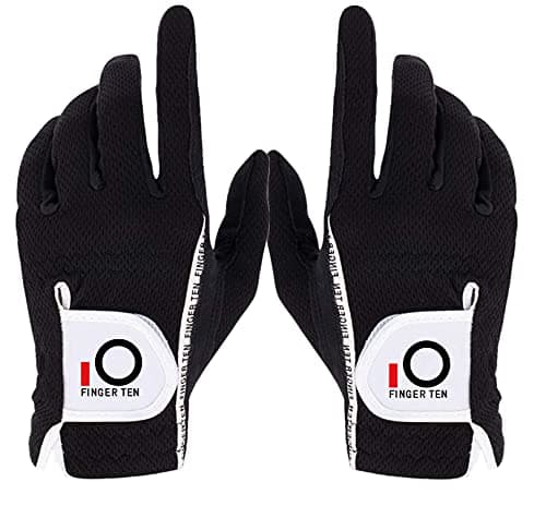 Image of FINGER TEN Golf Gloves Men Left Hand Right Rain Grip Weathersof Value Pair, Mens Golf Glove Wear Resistant Non Slip Flexible Durable (Black, M)